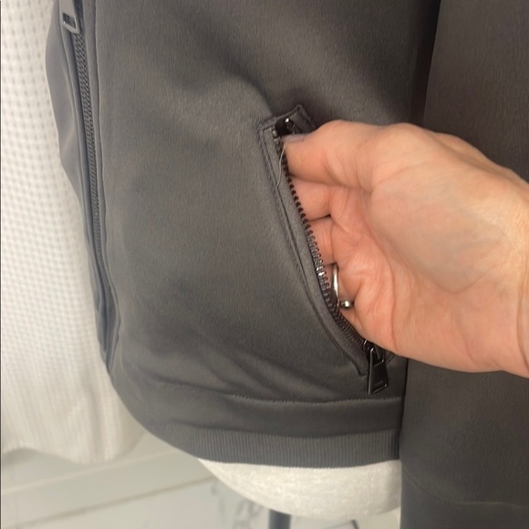 Grey Moto Jacket with Front Zipper Structured Shoulders and Lapel Collars Size S - Picture 7 of 13